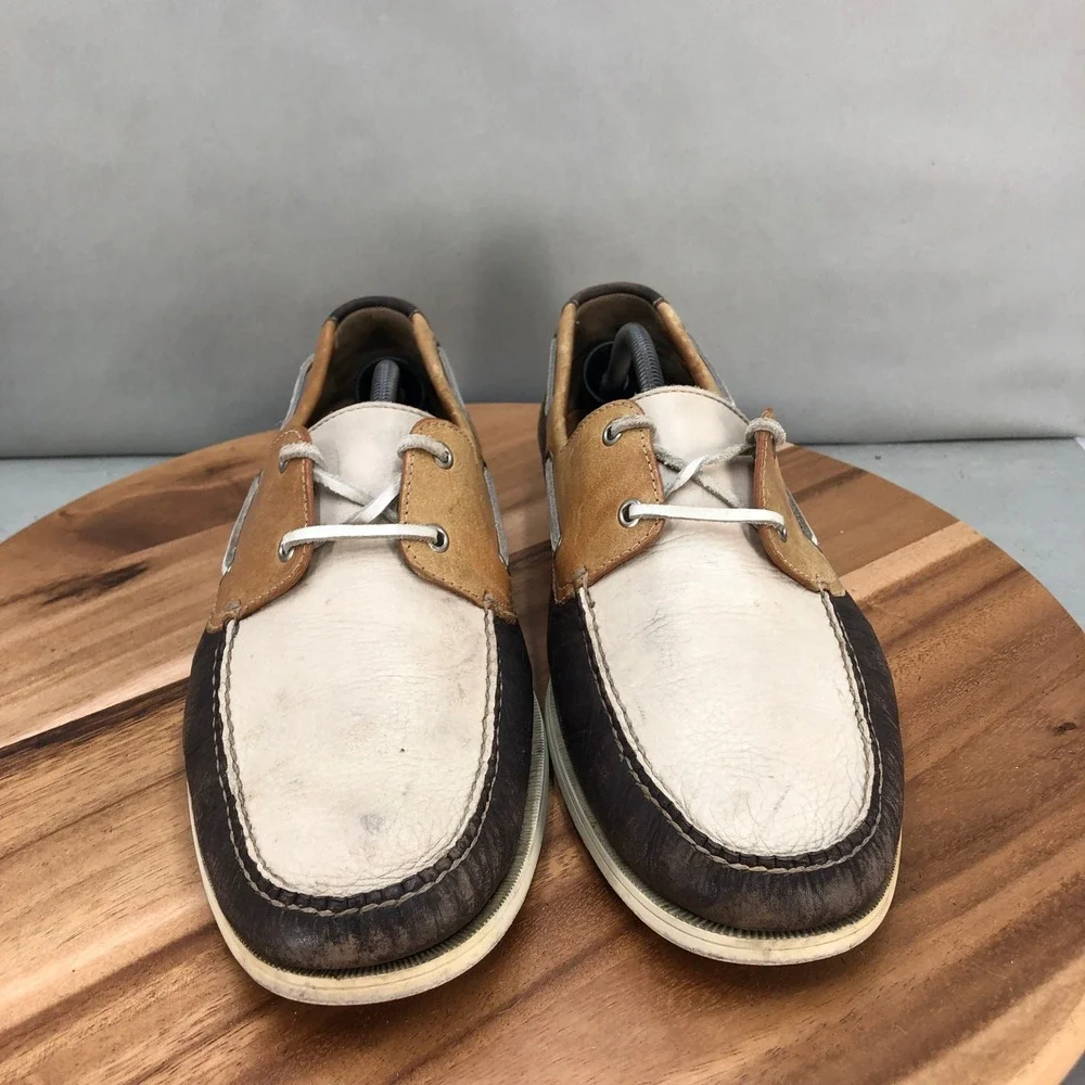 Cole Haan Air Boat Shoes Mens 13 M White Brown Blue Leather Sneakers 2 Eye